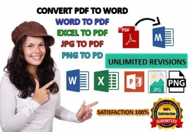 I will convert,  pdf to word file,  word to pdf file,  jpg to png file